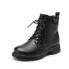 Mid-aged and Elderly Women Winter Warm Fleece Lined Short Boots Mom's Genuine Leather Soft Sole Non-slip Lace Up Cotton Shoes
