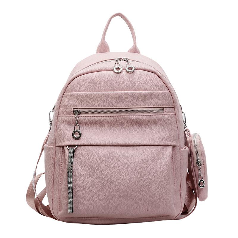 New Women s Backpack, Solid Color Women s Backpack, Women s Korean Version, Fashionable and Personalized Commuting Backpack with Coin Purse розовый