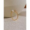 Yhpup Thinner Stainless Steel Imitation Pearls Zircon Chic Open Ring for Women Fashion Charm Finger Jewelry Accessories Gift