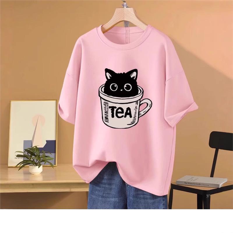 

European Style Oversized Cartoon T-shirt - Women s White Round Neck Mid-length Top (2025 Edition) X-Large