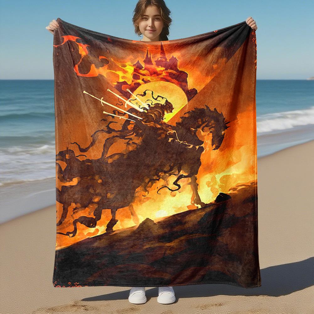 1pc Castle Fire Horse - Throw Blanket, Soft, Flannel Blankets, Living Room, All Seasons Use-1021157