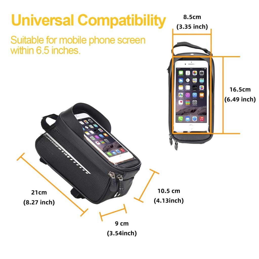 Waterproof Bicycle Phone Mount Bags Front Frame Top Tube Bag w Touchscreen Phone Holder Cycling Bike Tool Storage Bag