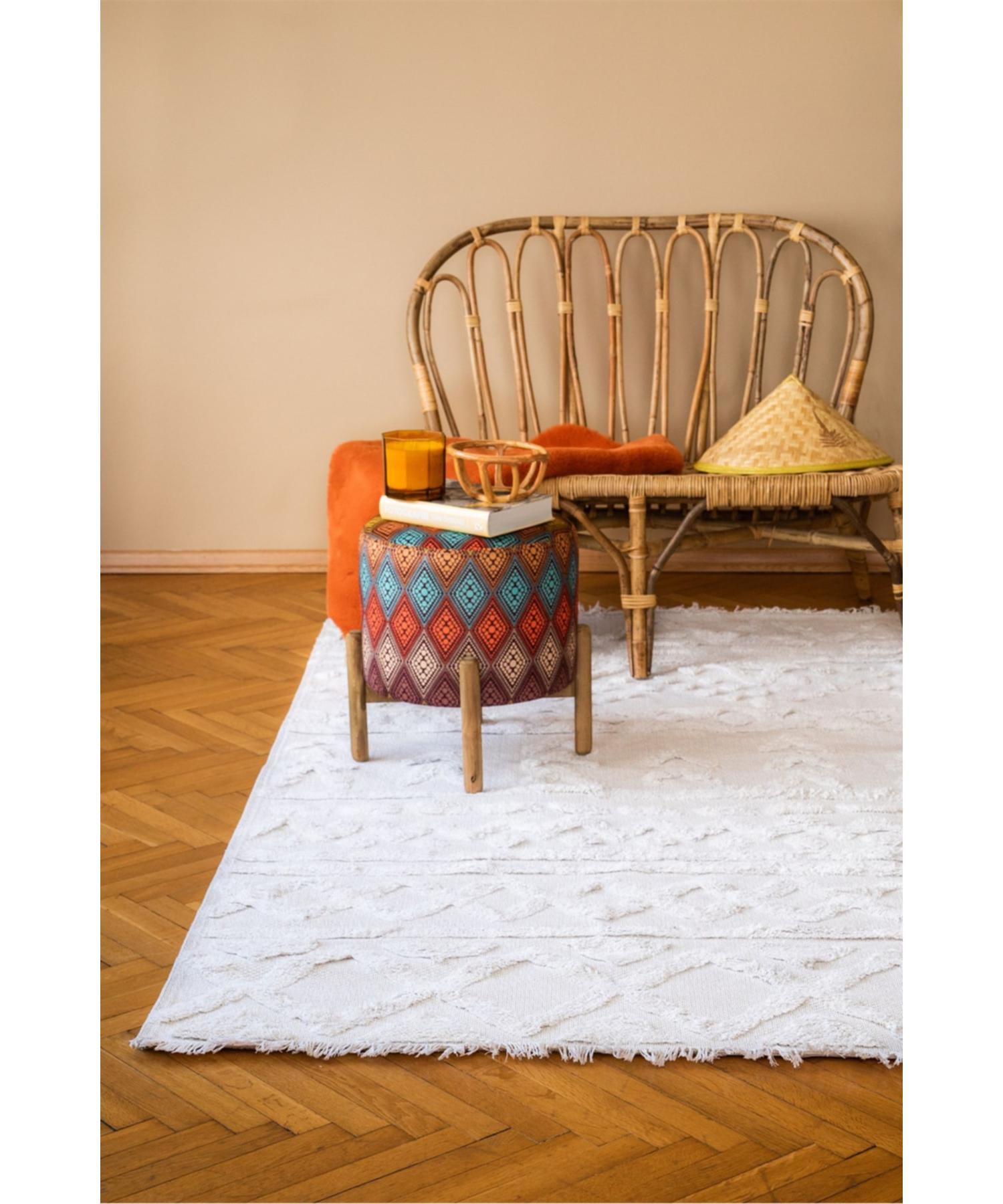 

Carnival Habitat Белый рельефный этнический узор Декоративный тканый ковер Apex Kilim