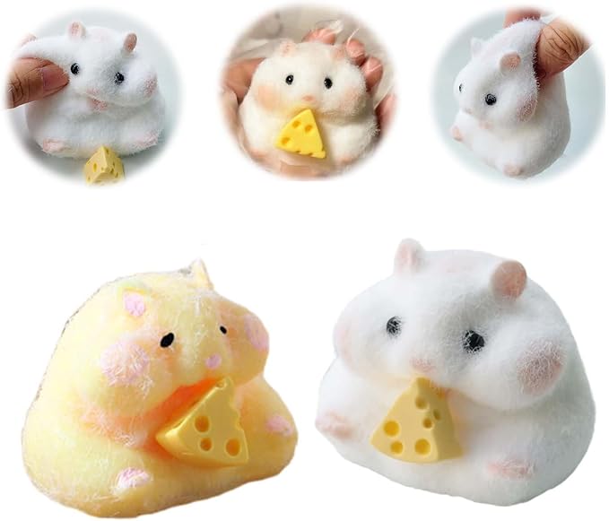 Toys, Toys Kids Childrens 2PCS Cute Soft Hamster Squishy 3inch Stress Relief Squeeze Fidget for Adults, Party Favors Pinch Family