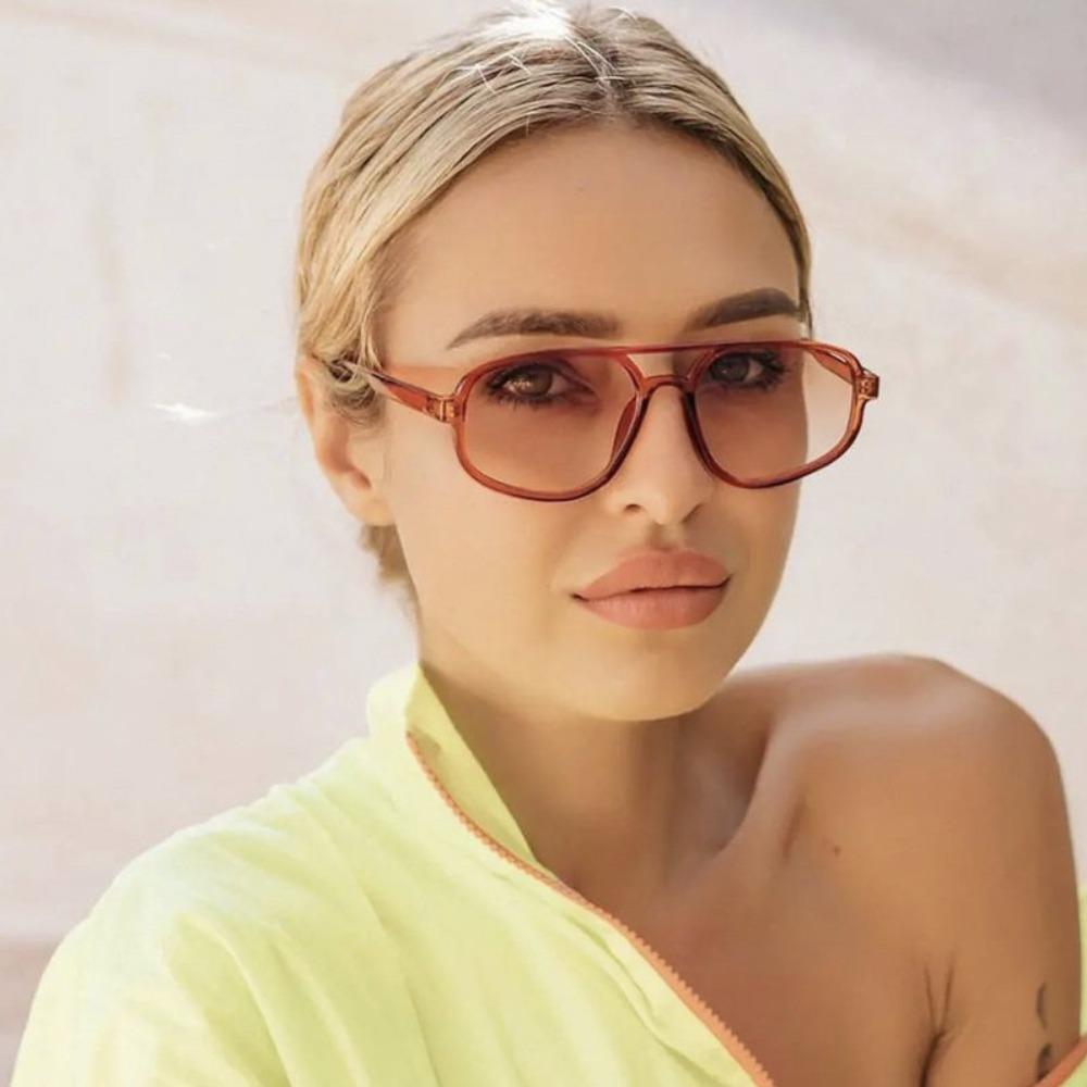 Wide Legs Double Beam Sun Glasses UV400 Retro Trend Eyewear Irregular Square Sunglasses  Selfie