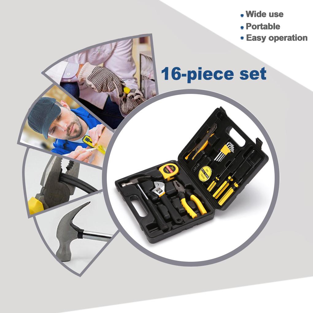 16 Pieces Car Repair Tools Set Ratchet Spanner Screwdriver Outdoor Carrying Metal Automobile Repairing Plier Accessories