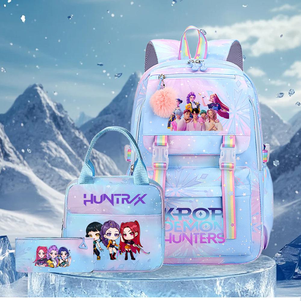 3 Peças/conjunto Mochila Fofa Estampada de Anime Kpop Bolsa de Viagem de Grande Capacidade para Adolescente Menina Menino Mochila Escolar Presente para Criança Rucksack