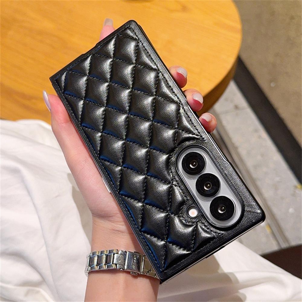 Fashion Diamond Pattern Phone Case For Samsung Galaxy Z Fold 7 6 5 5G Solid Color PC Protective Back Fold7 Cover Shell