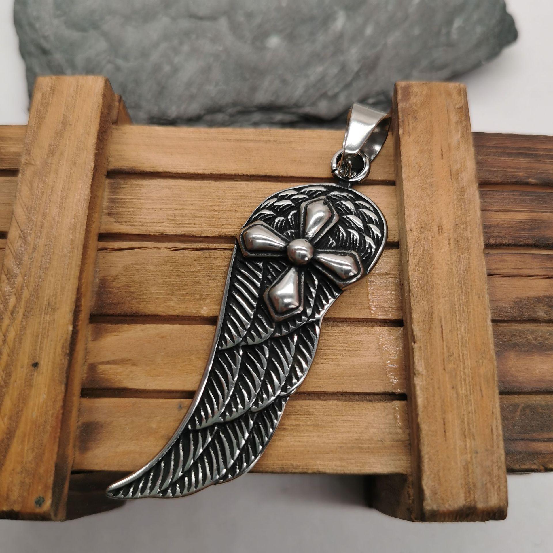 Spring 2025 Retro Wing Cross Pendant: European & American Style for Men