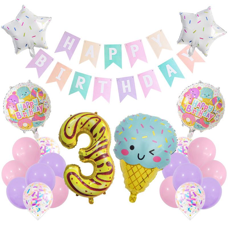 Ice Cream Balloon Set Digital Macaron La Flag Dessert Cake Children's Birthday Arrangement Party Decoration