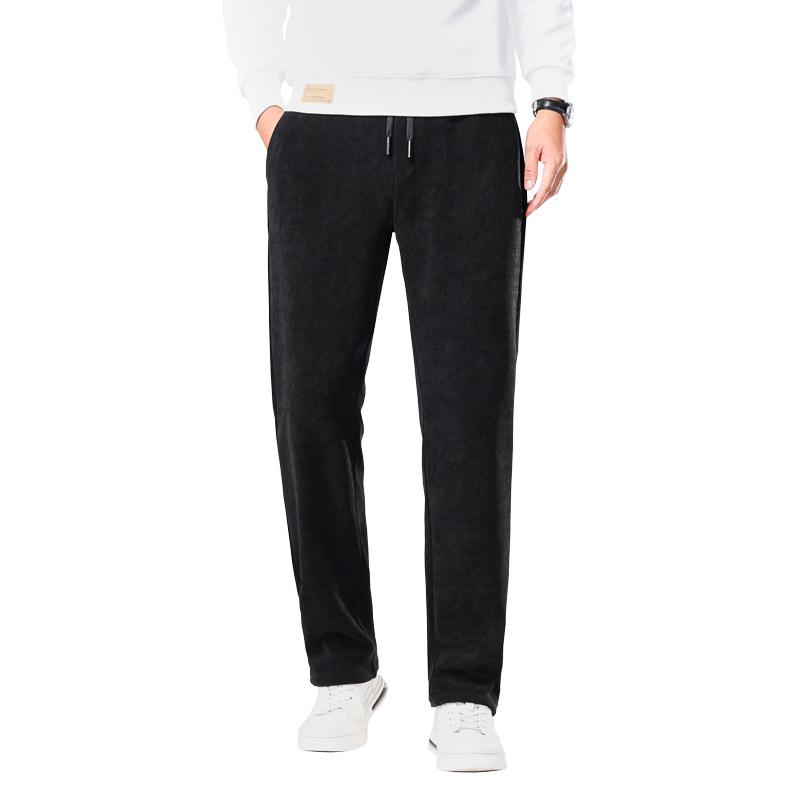 Men's Fleece-Lined Corduroy Pants - Slim Fit, Straight Leg, Business Casual for Autumn and Winter