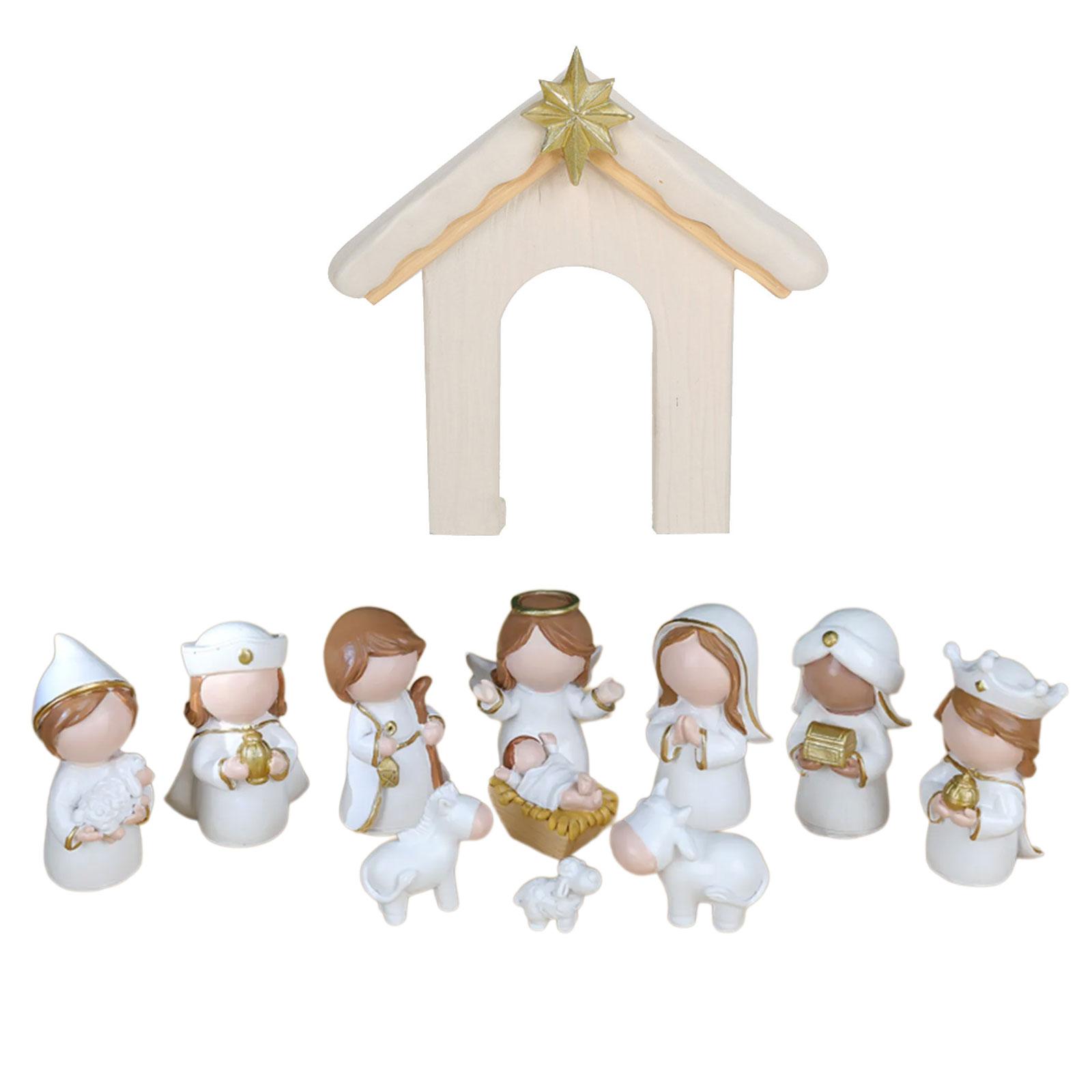 

Christmas Nativity Figurines Resins Nativity Scene Statue with Stable Holy Family Statue Table Centerpieces Home Decors білий