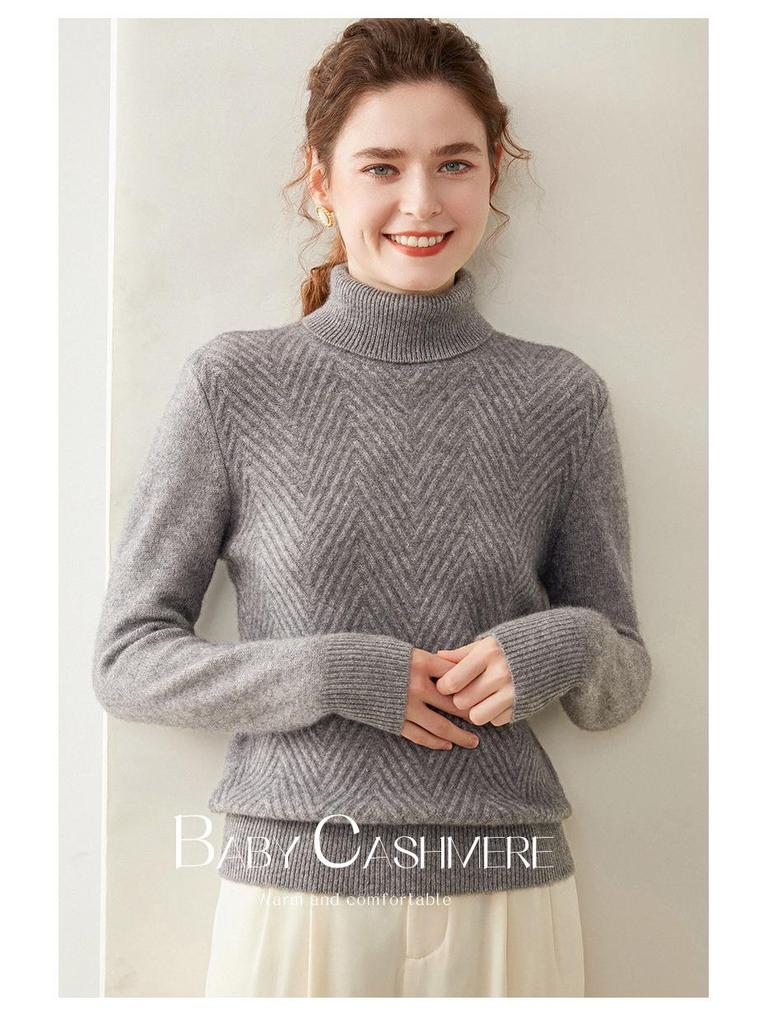 Women's Plus Size High Neck Cashmere Cable Knit Sweater - Thick Loose Pullover for Autumn/Winter