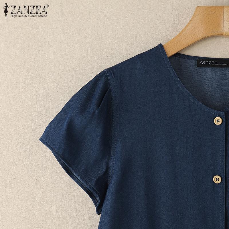 ZANZEA Women Summer Short Sleeve Lace Patchwork Casual Button Blouse