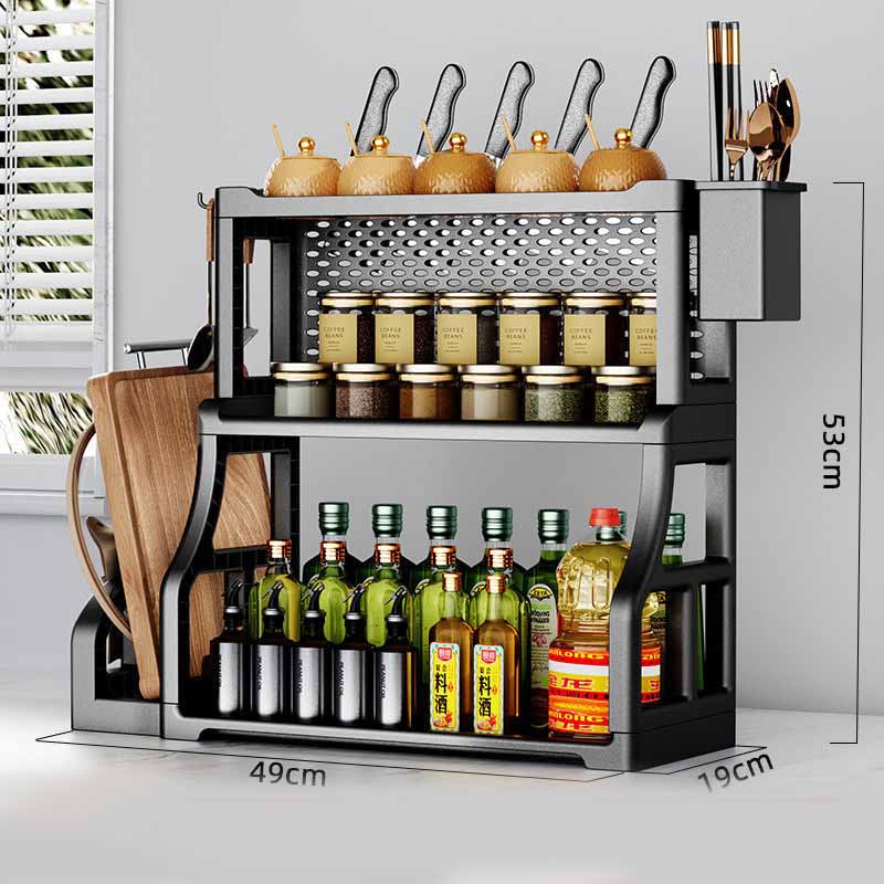 WTEMPO Household Kitchen Seasoning Storage Rack Plastic Table Top Seasoning Kitchen Utensils Multi-layer Functional Storage Knife Holder