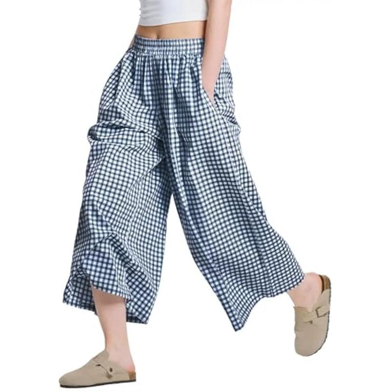 Women's Plaid Loose Casual Pants Crop-length Pants