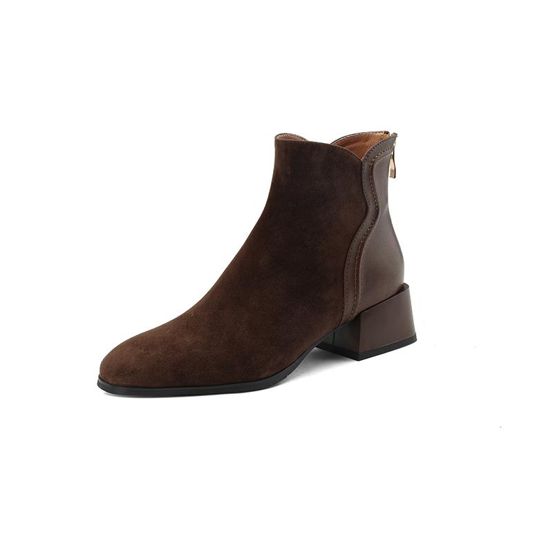 Fashion 2025 New Autumn Boots Women Sheep Suede Leather Shoes for Women Square Toe Chunky Heel Women Boots Winter Zipper Modern Boots