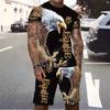 Tricou cu mânecă scurtă și pantaloni scurți pentru bărbați, set din două piese, stil fashion de vacanță, vară, imprimare 3D