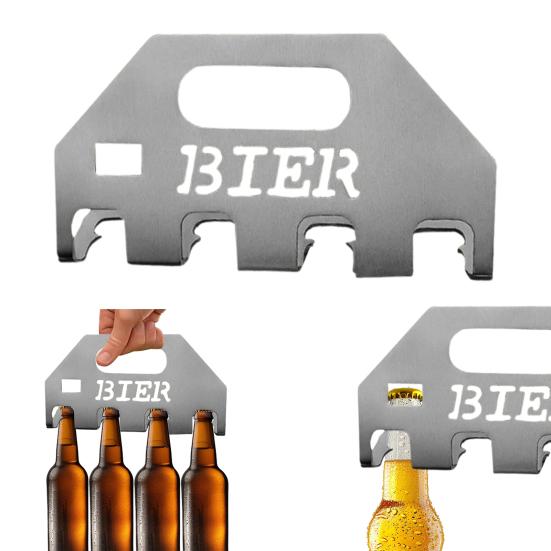 Beer Bottle Opener Carrier Stainless Steel Can Opener for 4 Bottles Heavy