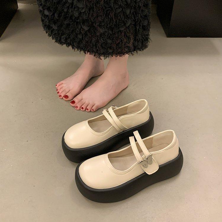 Pantofi Negri cu Cap Mare și Talpă Groasă Femei Vară și Toamnă Înălțați Pantofi Simpli Mary Jane la Modă și Confortabili