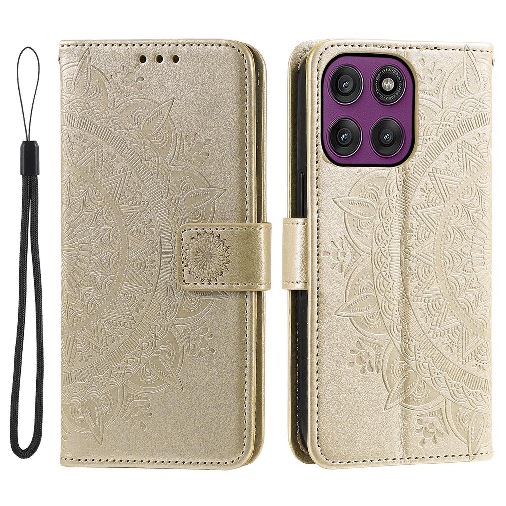 For Motorola Edge 60 Pro 5G Stand Case Imprinted Totem PU Leather Wallet Phone Cover with Wrist Strap