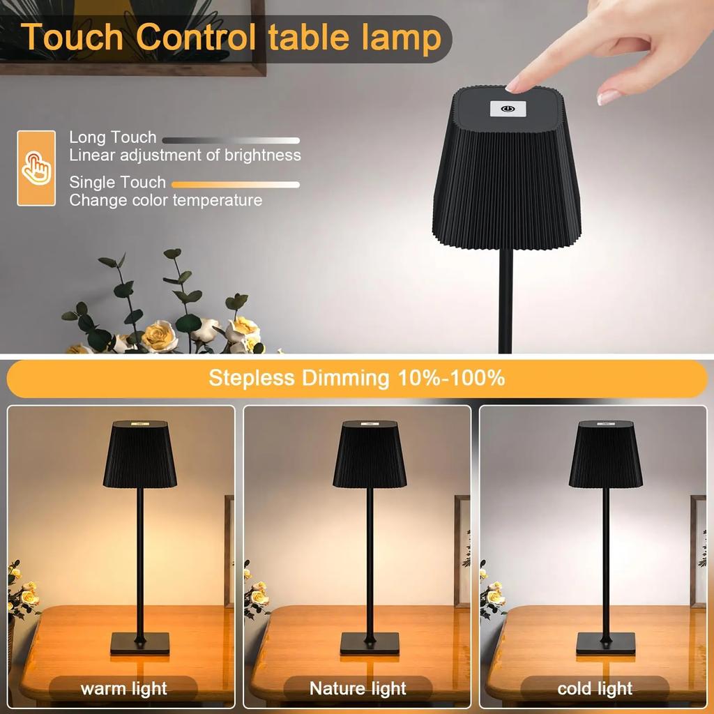 Kabellose LED-Schreibtischlampe, kabelloser Touch-Nachttisch, einstellbare Farbtemperatur, wiederaufladbare, batteriebetriebene kleine Tischlampe