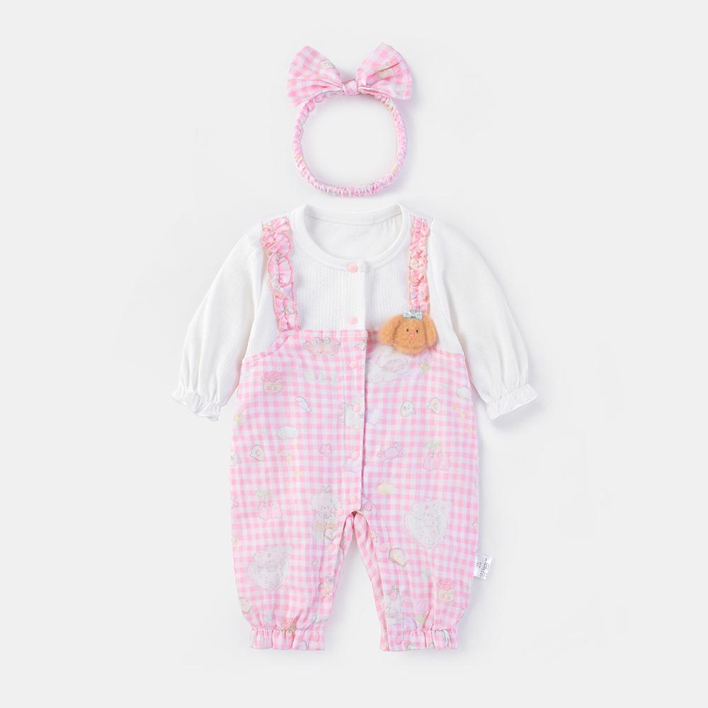 

Весна 2025 Детский корейский ромпер-гарем: Милый двухслойный костюм для ползания для девочек Label 59 розовый