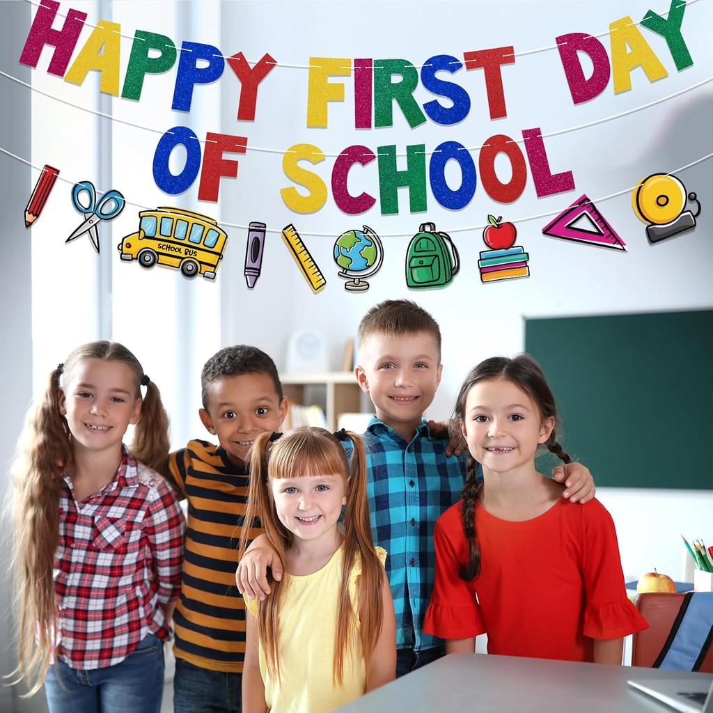 Happy First Day of School Banner, Pre-strung, Back To School Decorations, Back To School Garland, Classroom Teacher Office School Decorations