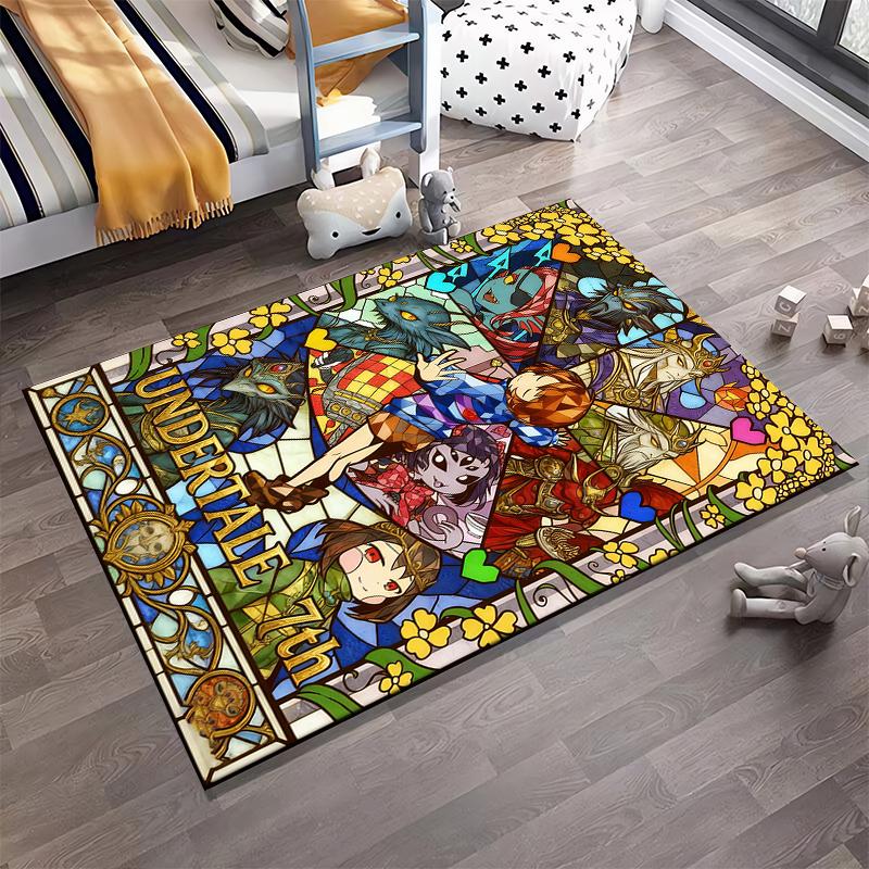 Tappeto Decorativo Colorato Stile Vetro Colorato per il 7° Anniversario di Undertale Adatto per l'uso come antiscivolo per soggiorno, camera da letto, divani