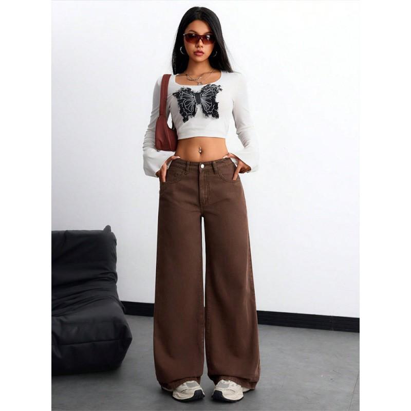 High Waist Wide Leg Straight Cut Jeans Women Loose Fit Casual Denim Pants Fall Style