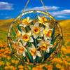 2D Flat Acrylic Garden Round Wall Hanging Decoration Sign, Daffodil Spring Sun Catcher, Nurseries, Vintage Home Decor Wall for Bar Kitchen