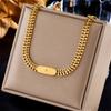 Gold Plated Double Curb Chain Necklace with Bar Charm, Dainty Cuban Link Chain Choker, Fashion Jewelry for Men Women Gift
