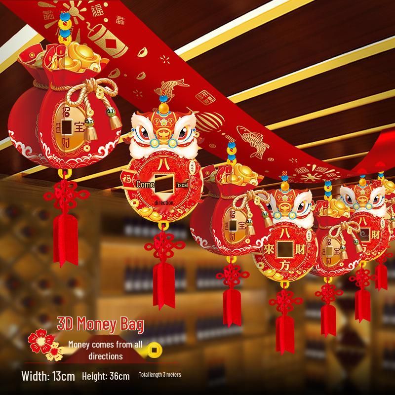 

Праздничный потолочный декор: Волновые флаги, ленты и подвески для Национального дня, Праздника середины осени, Нового года и Праздника весны.