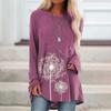 Plus Size Women Spring Dandelion Printed Comfy Long Sleeve Round Collar T-shirt Casual Baggy Mid Length Tee Tops