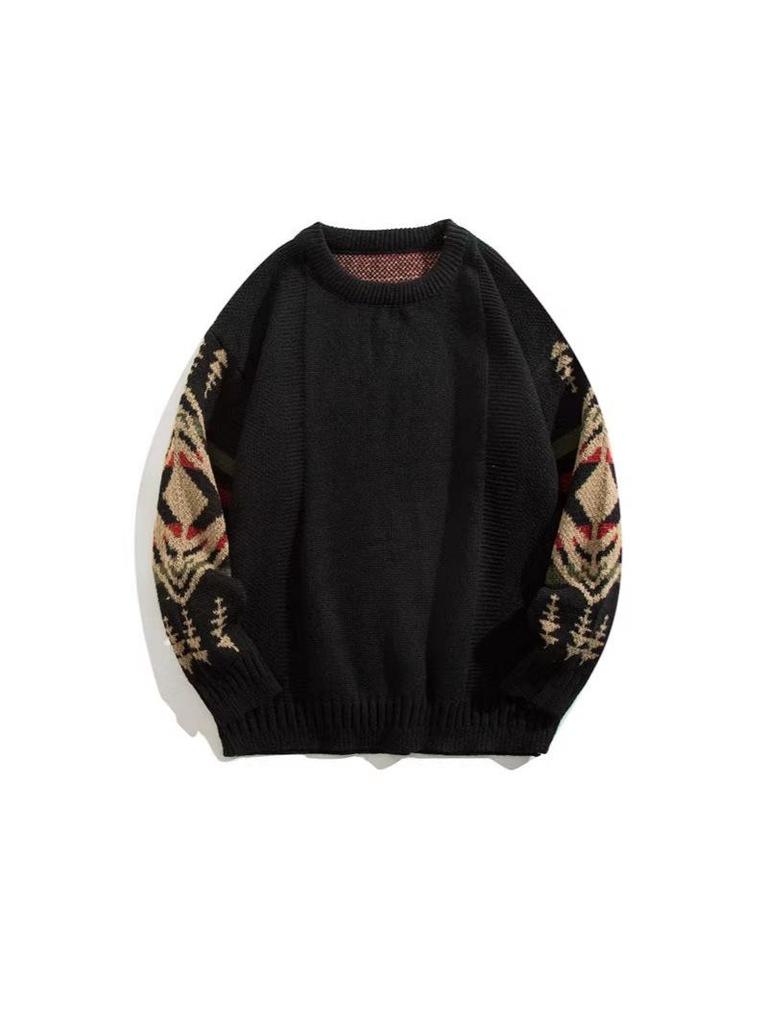 Men's Retro Ethnic Casual Sweater - Autumn/Winter Round Neck Knitwear