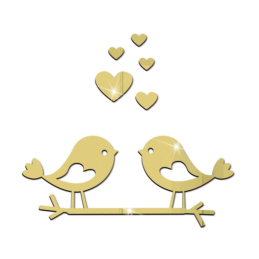 Acrylic Branch Bird Love-shape Mirror Sticker 3d Waterproof Self-adhesive Diy Valentine Day Decoration Mirror Wall Sticker