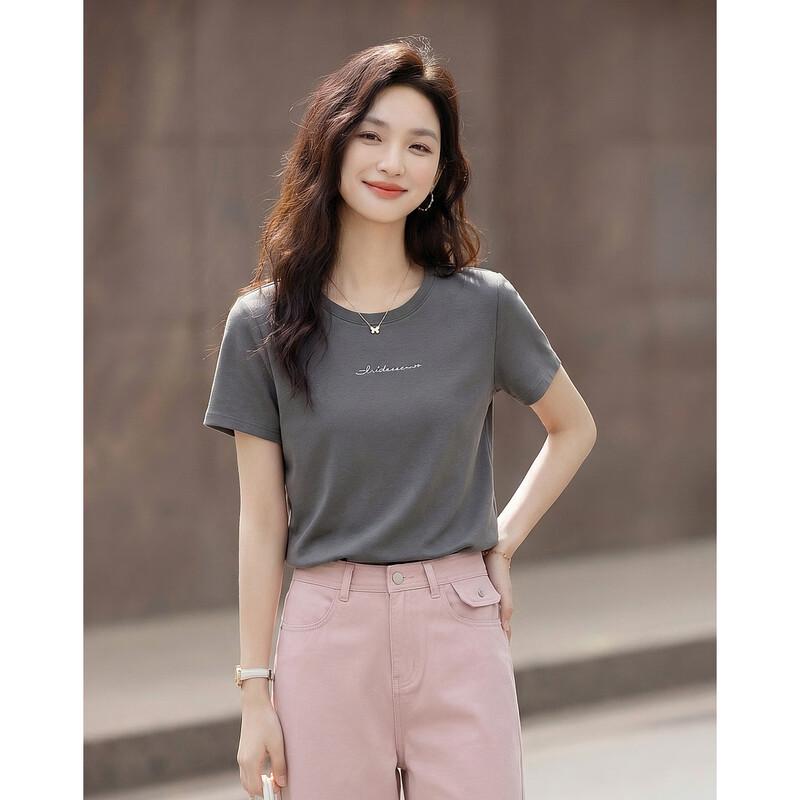Demana Women's Breathable Cotton Letter Embroidered T-Shirt
