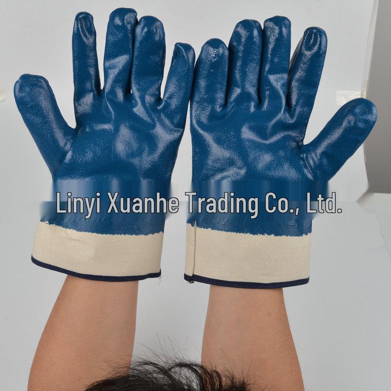 Xuan He Wear-Resistant Nitrile Rubber Blue Flocking Gloves for Cutting Protection