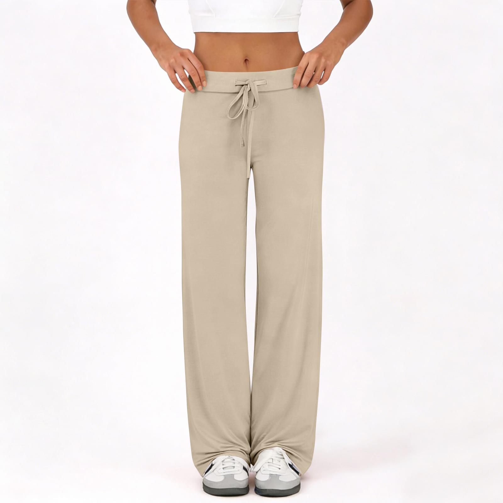 Women s Flared Casual Drawstring Elastic Waist Pants Comfortable Flared Yoga Loose Trousers L