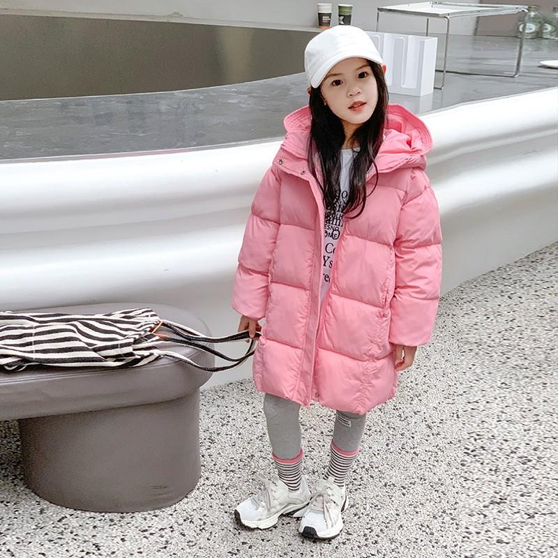 Children's Autumn Winter Mid-length Warm Jacket Boys Grils Hooded Thicken Windproof Outerwear