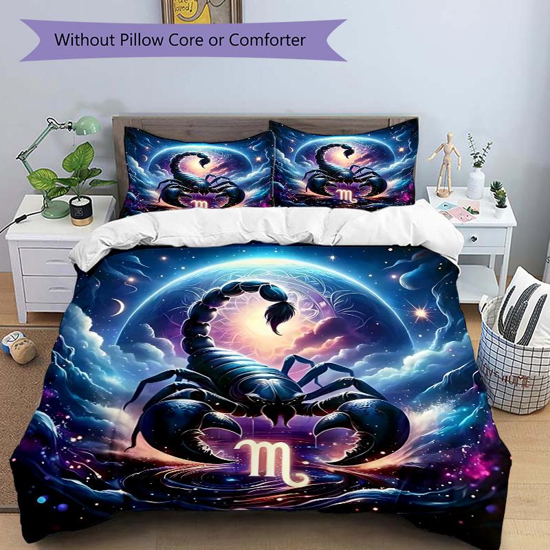 3pcs Scorpio Zodiac Sign Comforter Set with Two Pillowcases (No Core), Home Decor, Festival Gift, Polyester Fabric, Anime Cartoon Design