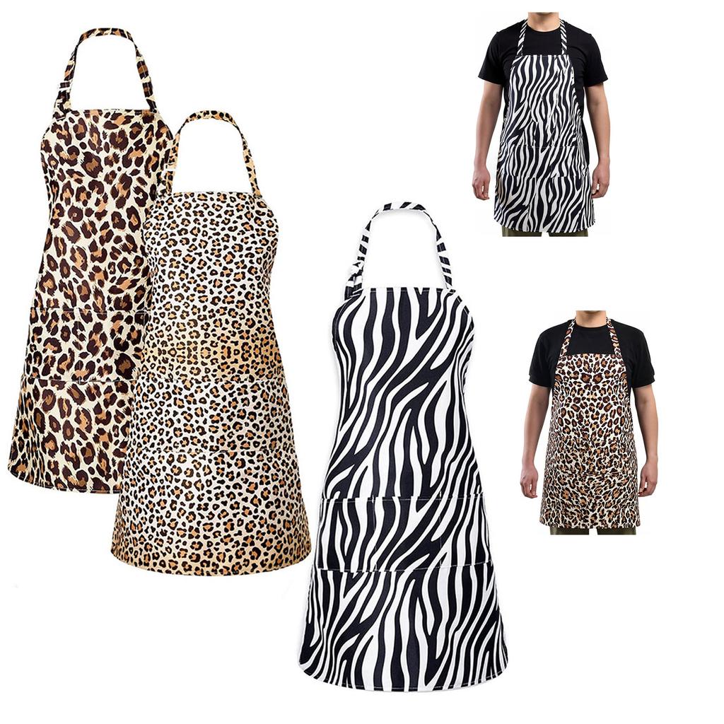 Stylish Leopard Print Apron Kitchen Cooking Accessories Apron Adjustable Neck Strap Easy Wash For Home Beauty Salon Use