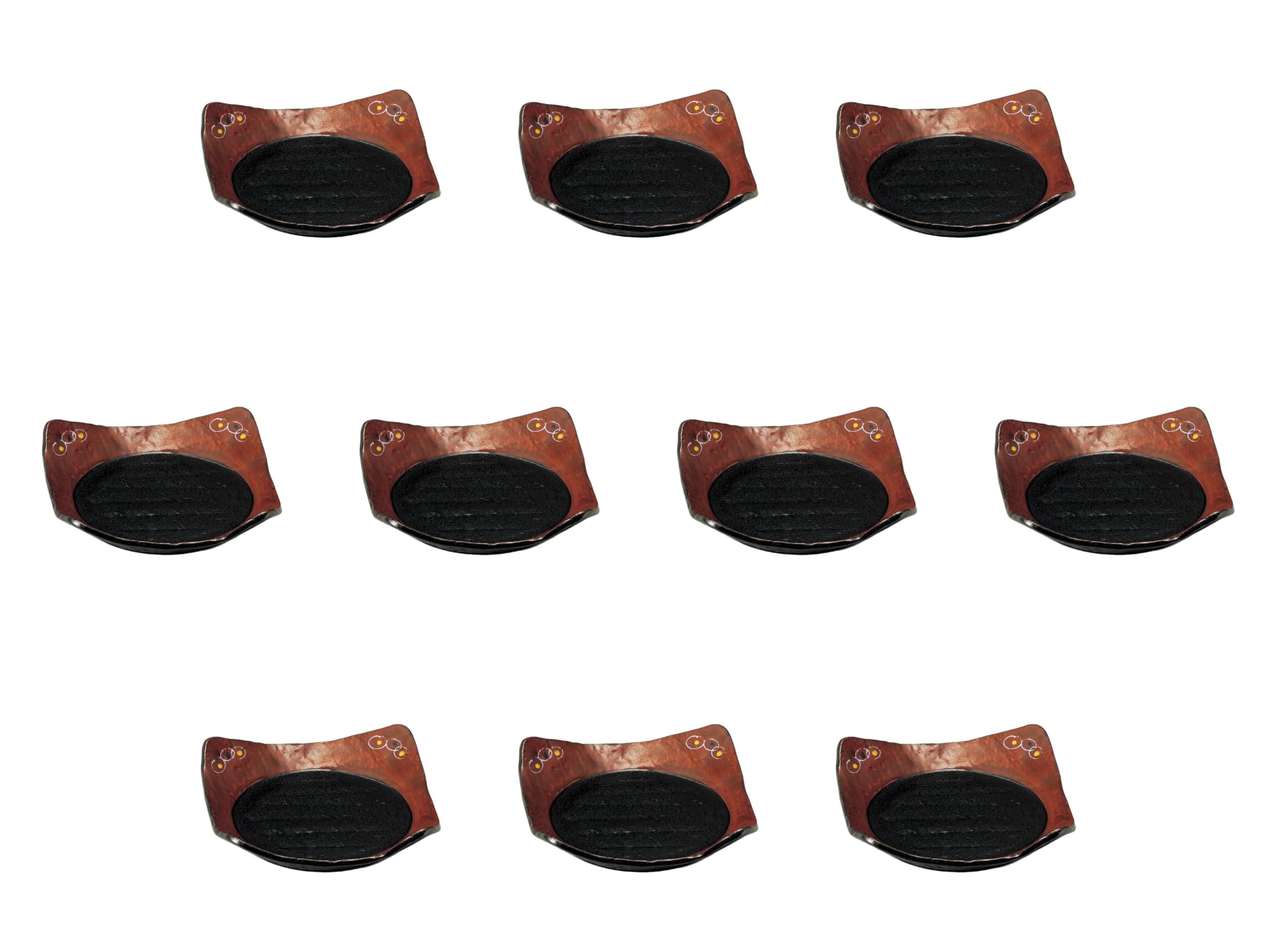 

Set of 10 Nanban Square Appetizer Plates x x Square Plates Setomonohonpo Red-Painted [15.6 15.3 3.9 cm] (Medium)