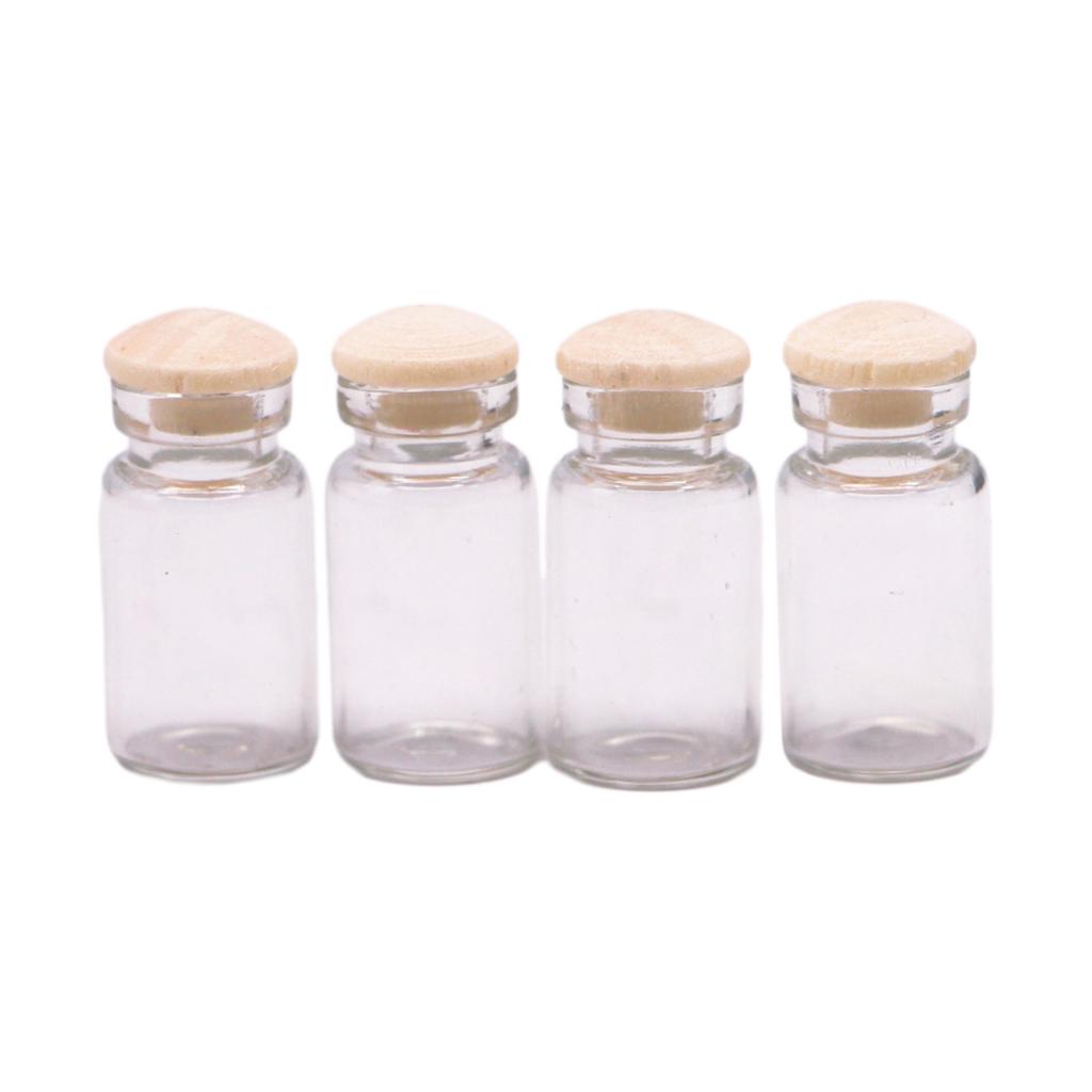4 Pieces 1:12 Dollhouse Miniature Glass Jars Model Candy Jars Storage Jars with Wood Lid Ornament Food Toy Accessory