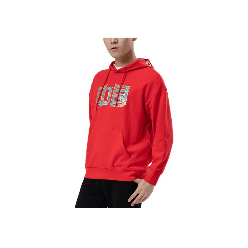Li Ning Ping Pong Series Fun Print Pullover Sports Hoodie Men hoodies Red AWDR747-2