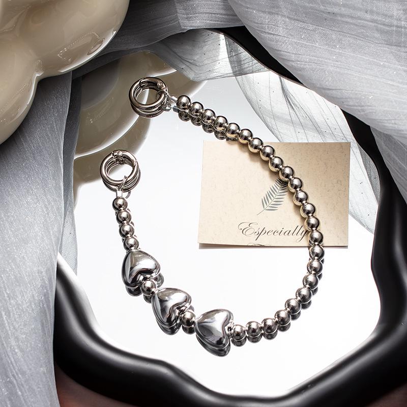 Weißes Herz Perlen Glitzer Handy Handgelenkband Lanyard