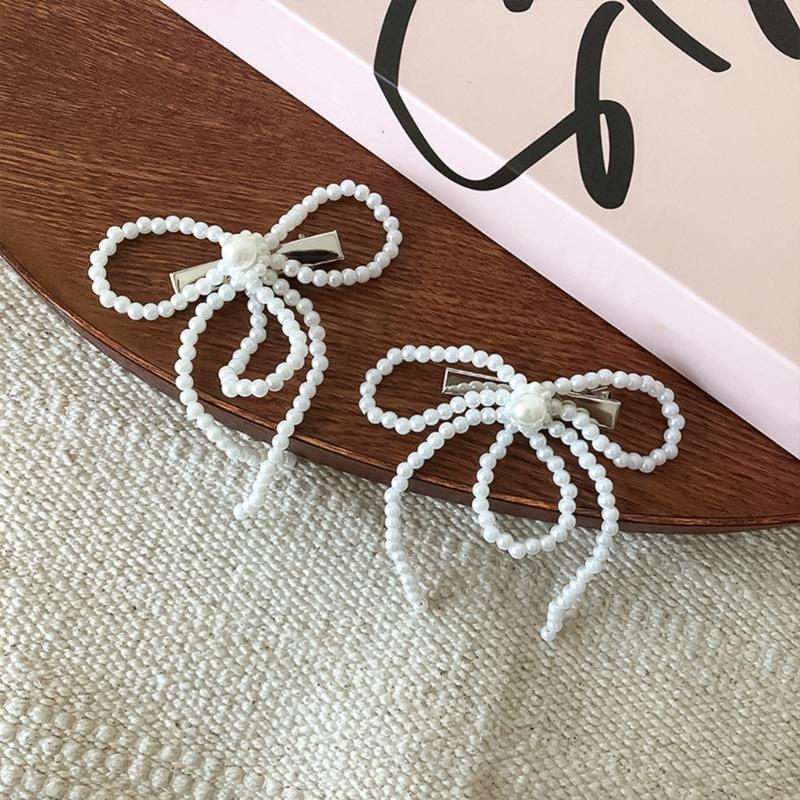 Artificial Pearls Bowtie Hair Clip Sweet Bowknot Hairpin Hair Style Tool for Thin Hair Korean Style Headdress