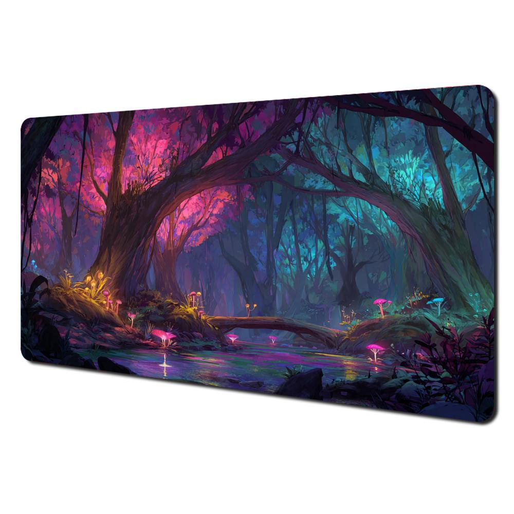 Magic Neon Forest Playmat Fantasy Glowing Tree Tcg Card Game Mat NonSlip Large Desk Mouse Pad