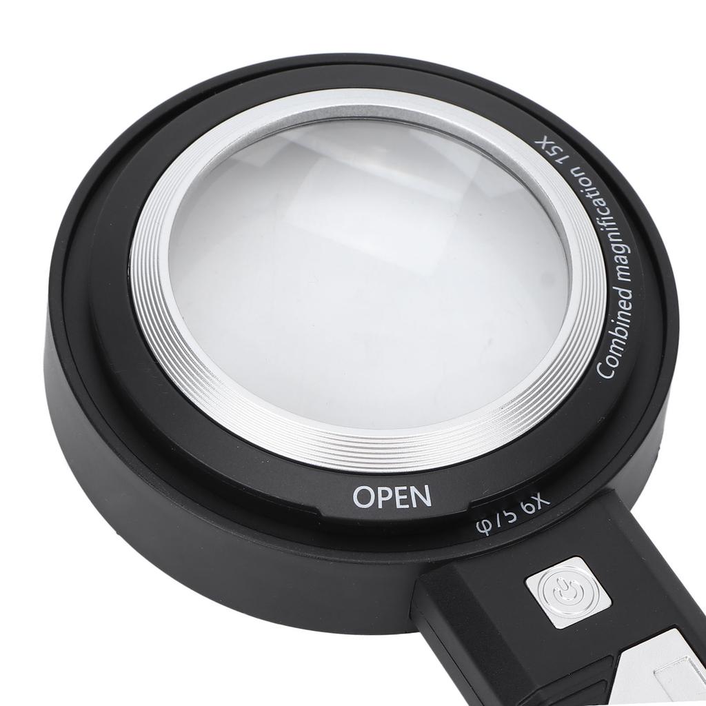 Lupa para Idosos 6X/15X 6 Luzes LED Lente de Mão Ampliadora para Leitura Inspeção