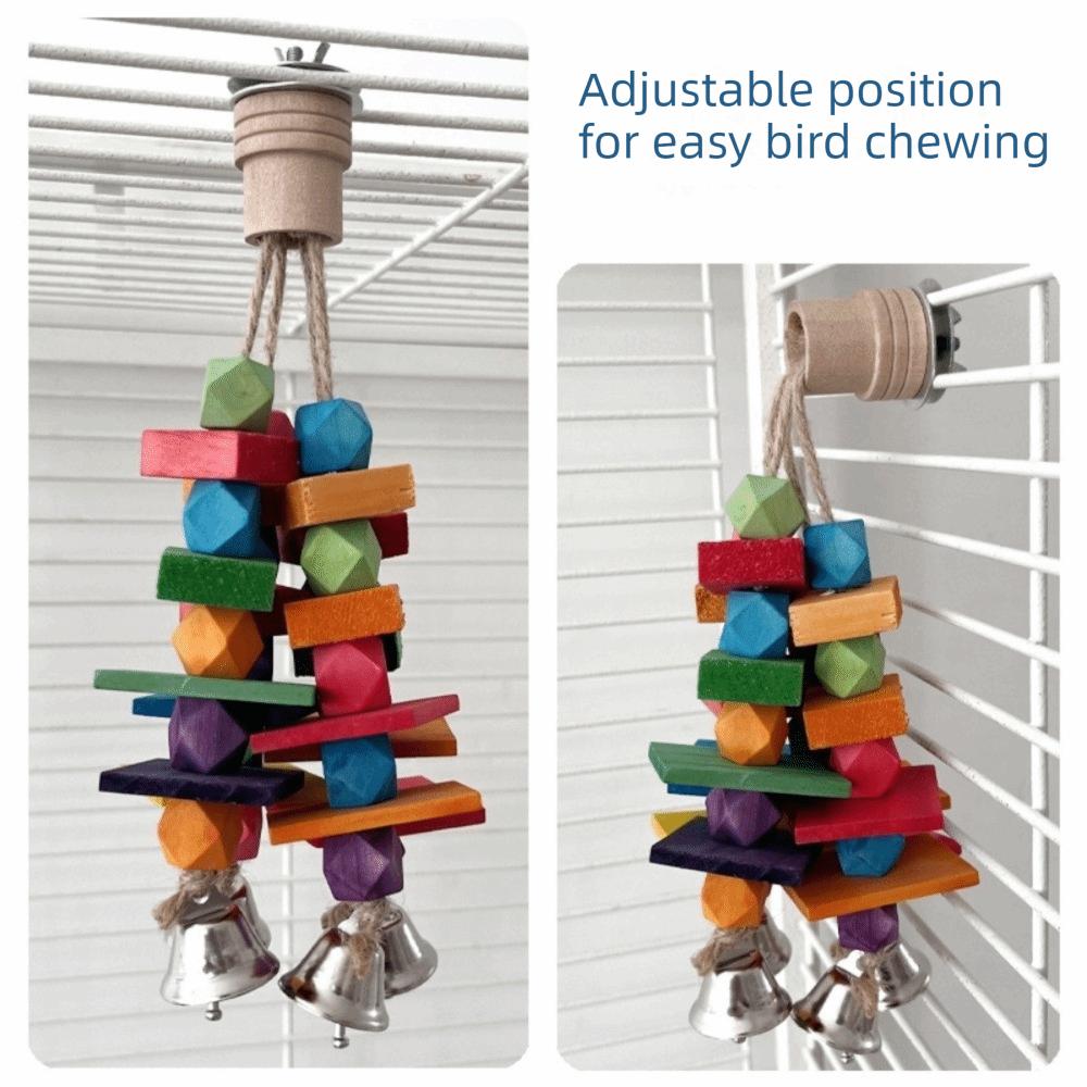 Pet Swing Multi Colored Parrot Chew Hanging Bite Resistant Rainbow Bite String Blocks with Bells Bird Climbing for Bird Cage